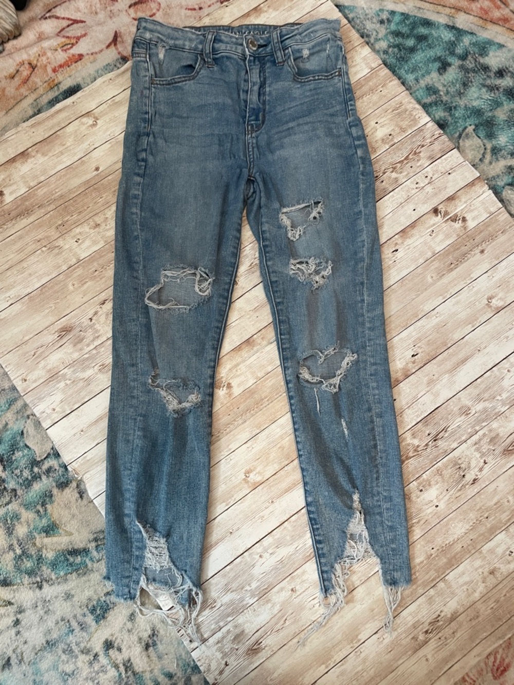 American Eagle Outfitters Distressed Skinny Jeans - Blue
